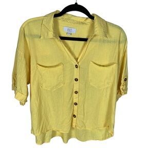 Kut From The Kloth Breland Boxy Linen Blend Short Sleeve Button-Up Shirt Size L